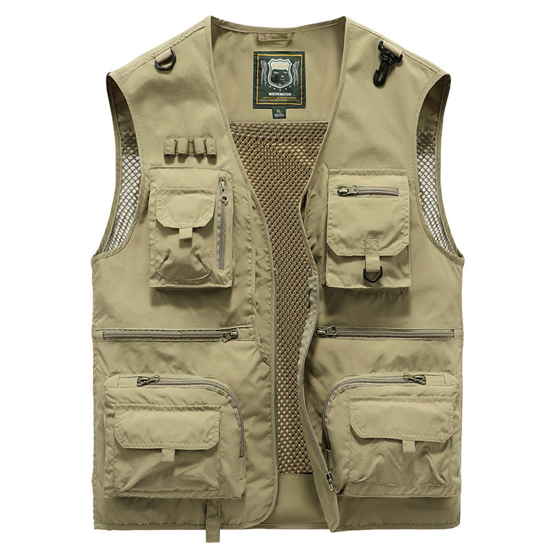 Men's multi-pocket summer vest for outdoor adventures. Lightweight & breathable utility design.