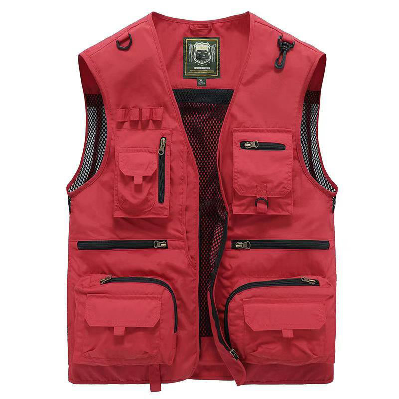 Stylish men's utility vest, multi-pocket. Perfect for summer hiking & travel.