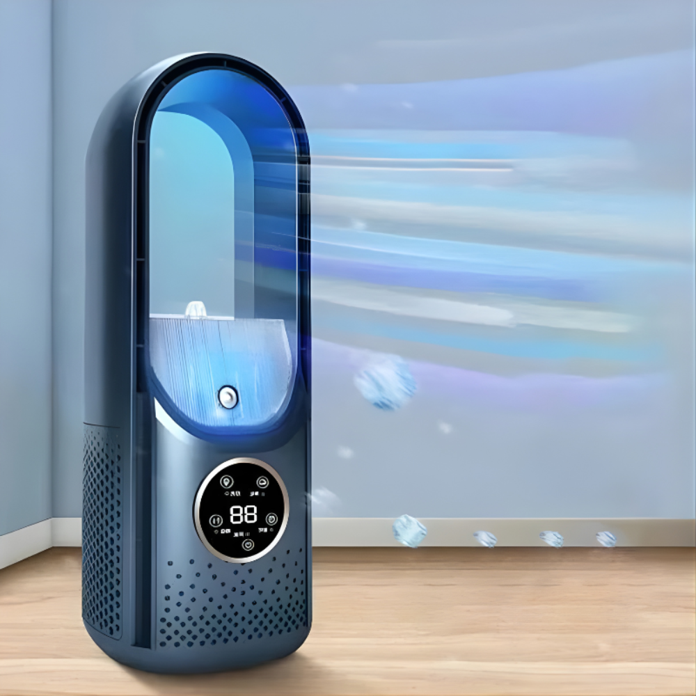 Versatile portable bladeless air conditioner for quiet personal cooling, an essential home appliance for comfort.