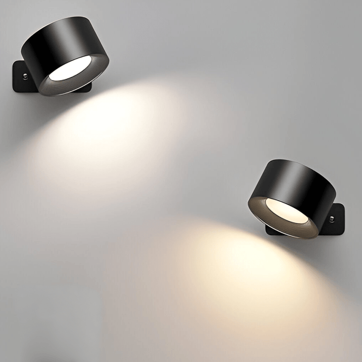 "Sleek wireless rechargeable wall light with magnetic mount and 360° rotation for modern home interiors."