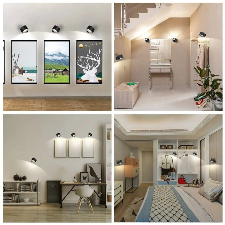 "Sleek wireless rechargeable wall light with magnetic mount and 360° rotation for modern home interiors."