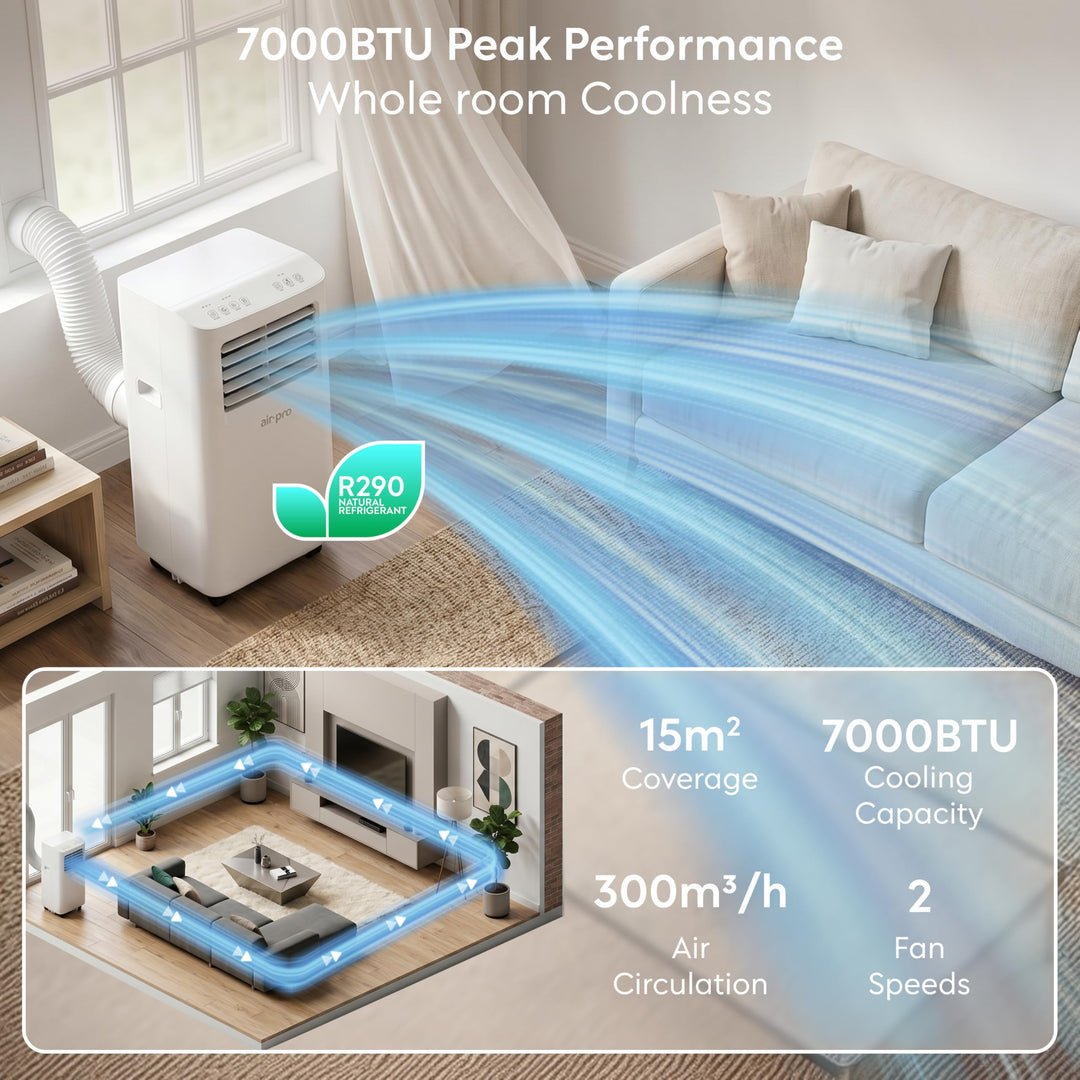 Smart portable AC with WiFi control for remote operation, perfect for modern home cooling.