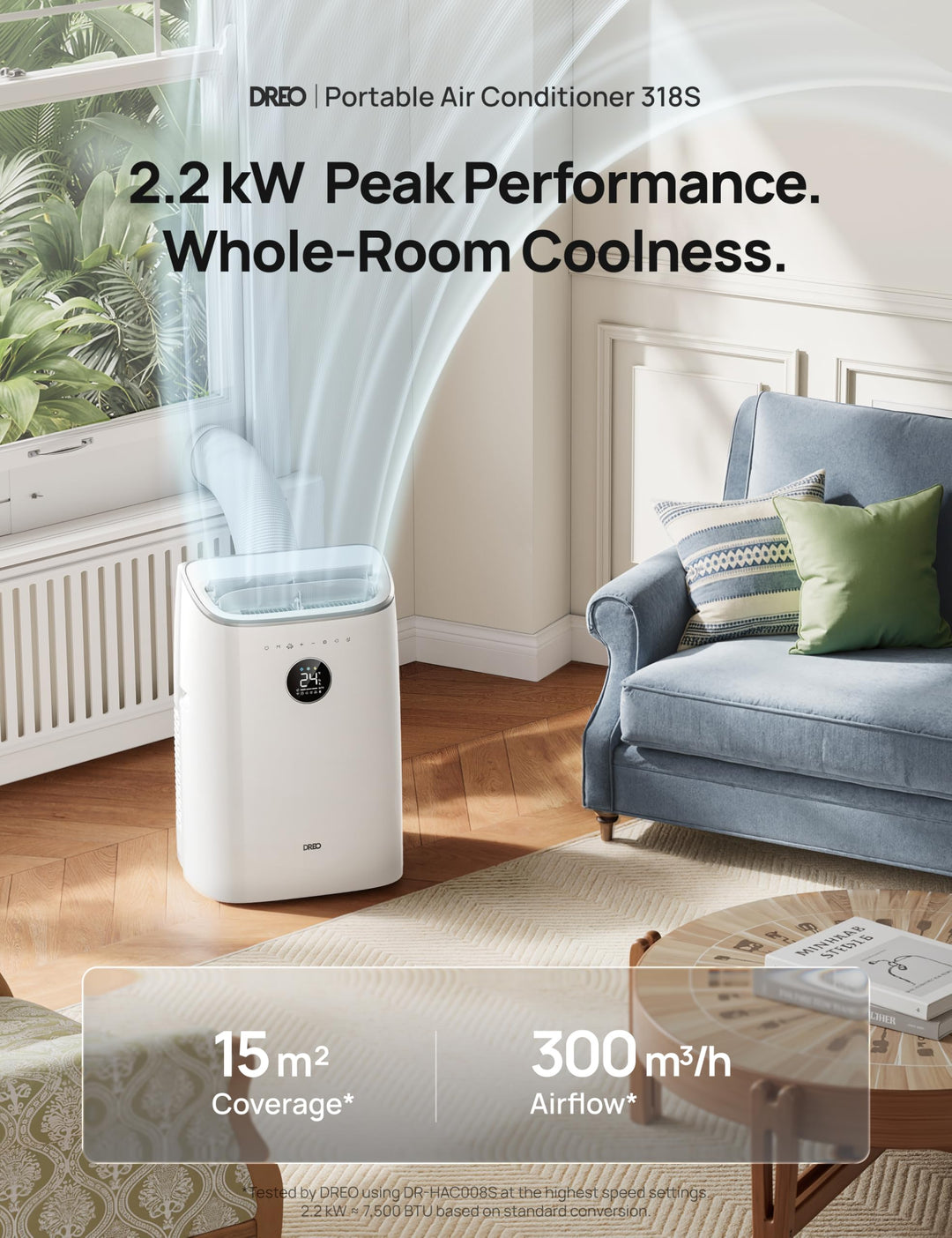 Compact portable AC unit: powerful cooling, dehumidifier, and fan. Ideal smart home appliance for ultimate comfort.