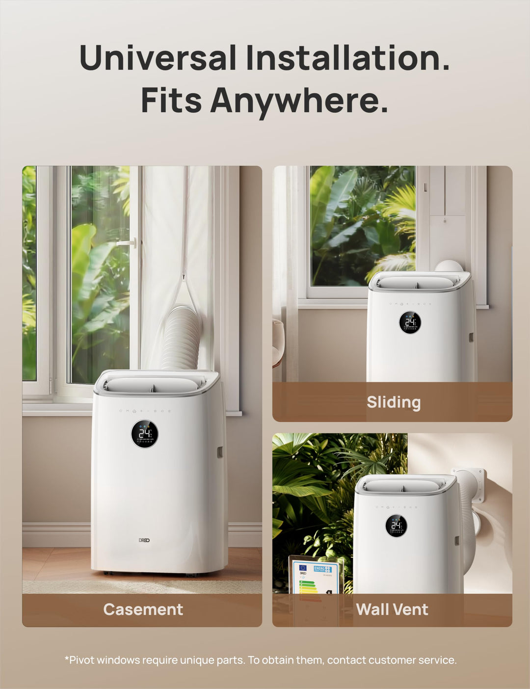 Smart portable air conditioner with window exhaust kit, providing powerful cooling & dehumidification for any room.