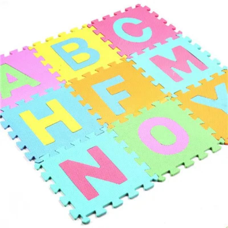 Kids' safe EVA foam puzzle play mat with 10 interlocking tiles for baby play, activity & soft flooring.