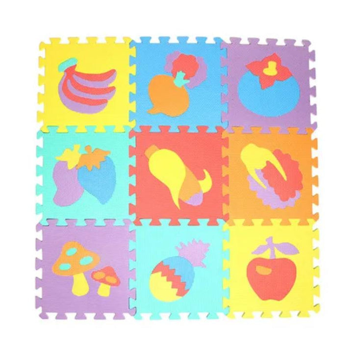 10-piece Kids' EVA foam interlocking puzzle play mat, soft & safe flooring for baby play & activities.