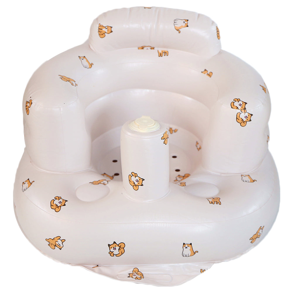 Soft inflatable baby bath seat providing secure support for infants & toddlers during bath time. Portable & safe.