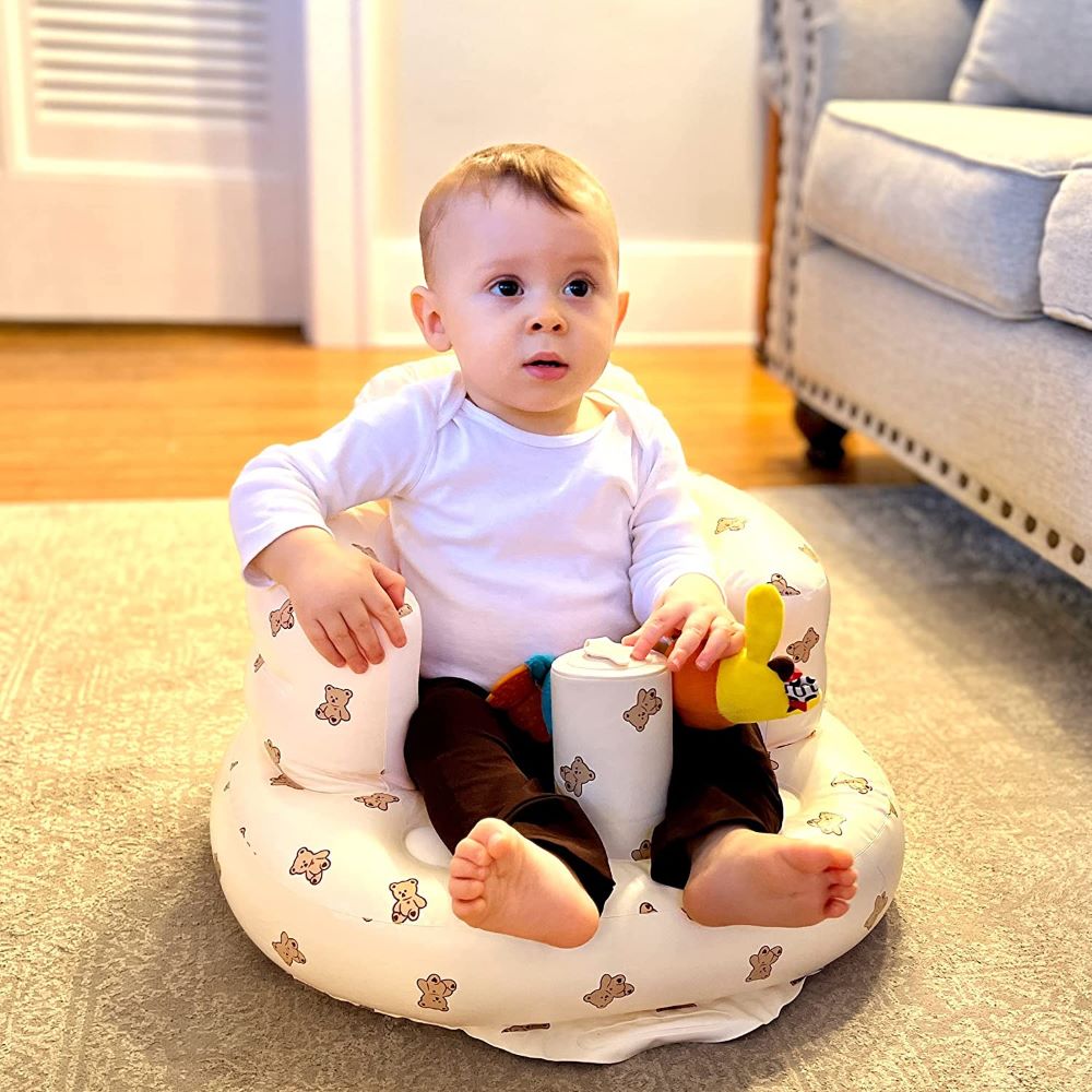 Portable inflatable floor support seat for babies & toddlers. Ideal for playtime, feeding, or just sitting.