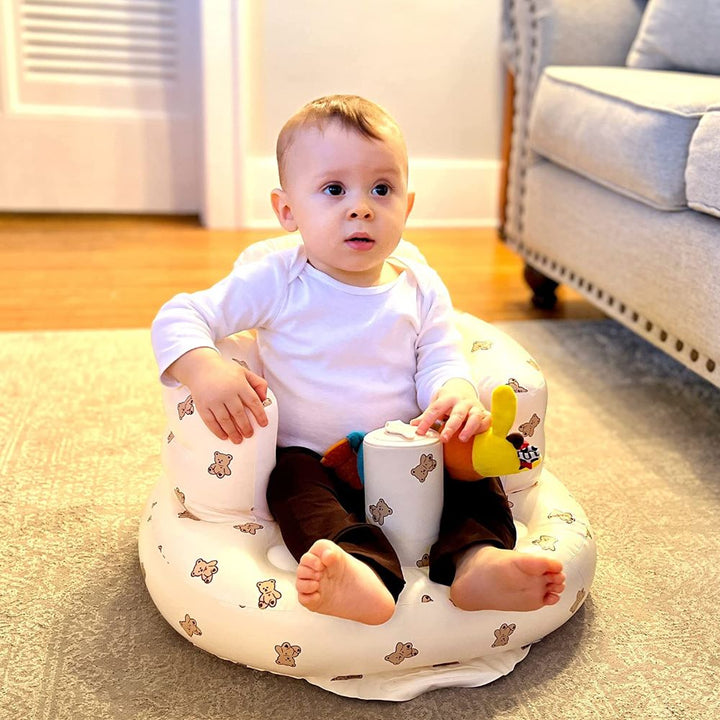 Portable inflatable floor support seat for babies & toddlers. Ideal for playtime, feeding, or just sitting.