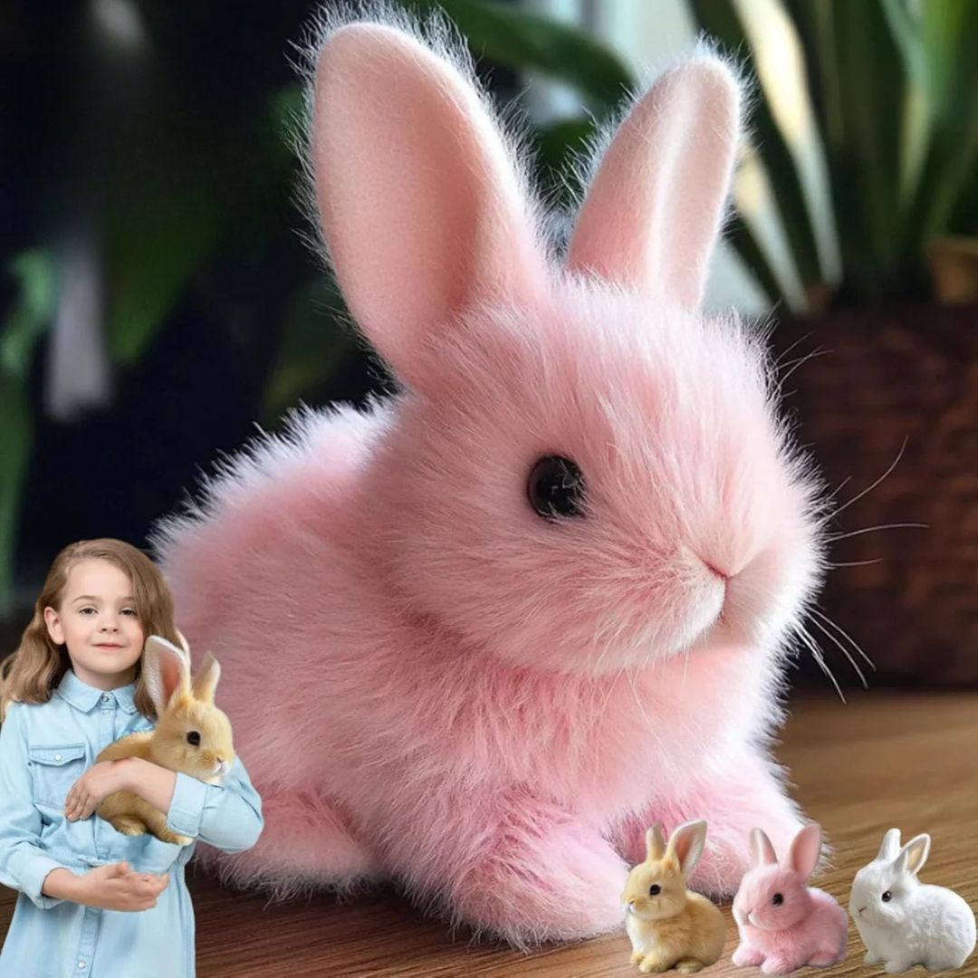 Kids' interactive cuddly bunny. This soft, lifelike plush playmate is an ideal comfort toy for children.