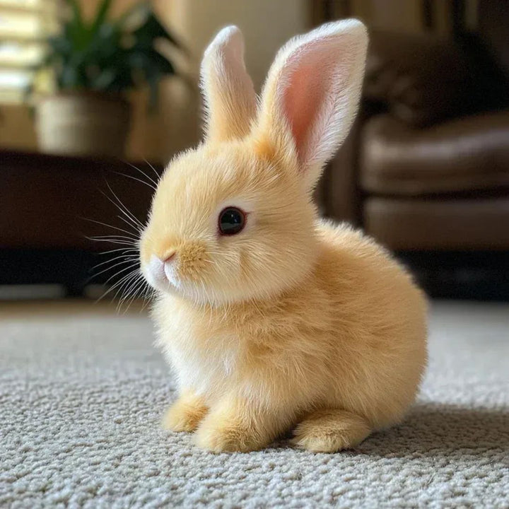 Interactive bunny plushie with soft fur. A lifelike comfort toy and playmate for kids, featuring engaging actions.