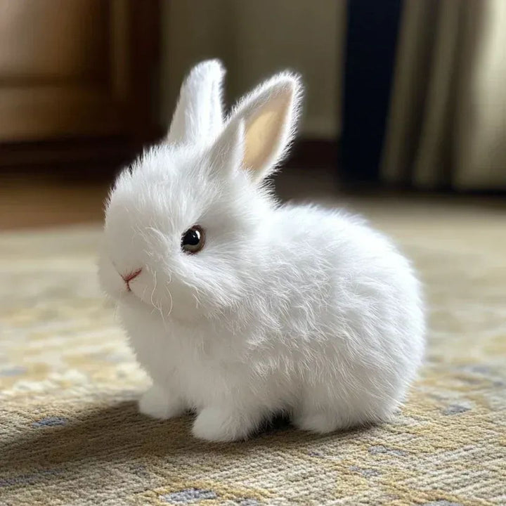 Soft cuddly interactive bunny. A lifelike baby toy and plush gift for toddlers, providing comfort and fun.