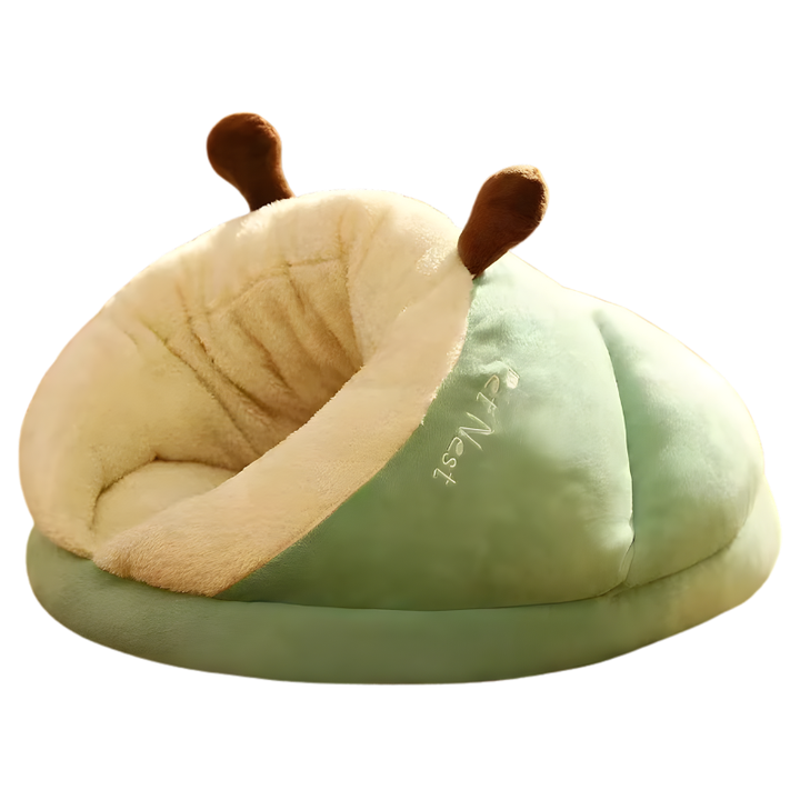 Cozy gray plush pet cave bed for cats & small dogs; ideal for comfort, rest & anxiety reduction.