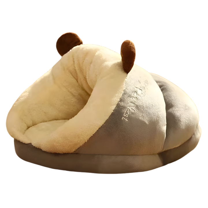 Unisex plush pet cave bed provides a soft, warm retreat for small dogs & medium cats.