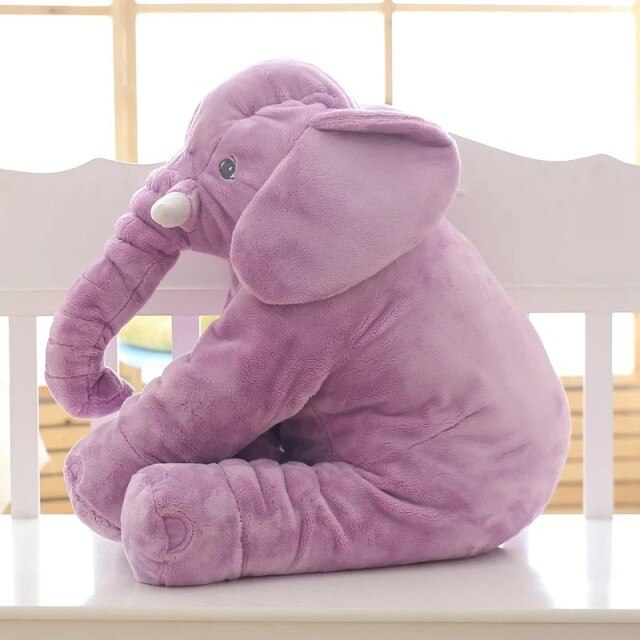 Adorable baby elephant plush pillow, a soft cuddly toy and nursery decor for infants and toddlers.