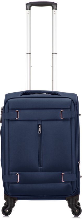 Soft shell carry-on with front pockets for quick access to travel documents & small items.