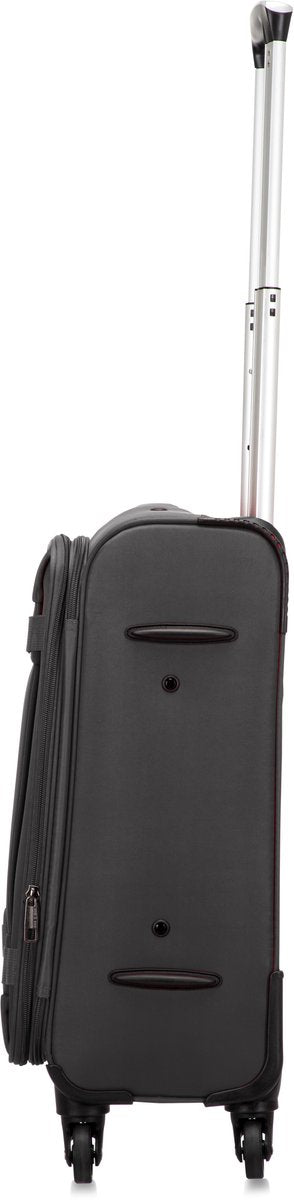 Modern soft shell carry-on bag, designed for convenient weekend travel. Spacious interior.