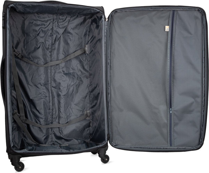 Ergonomic handle & robust wheels on this soft shell carry-on bag, ensuring smooth travel.