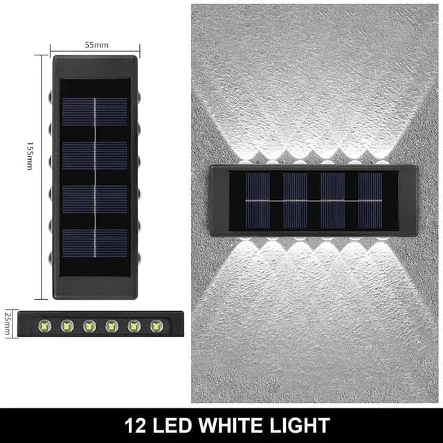 Solar LED Outdoor Wall Light, IP65 waterproof, warm white glow, durable ABS, eco-friendly for gates, doorways, patios.