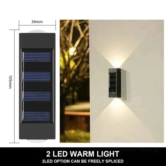 Solar LED Outdoor Wall Light, IP65 waterproof, warm white glow, durable ABS, eco-friendly for gates, doorways, patios.