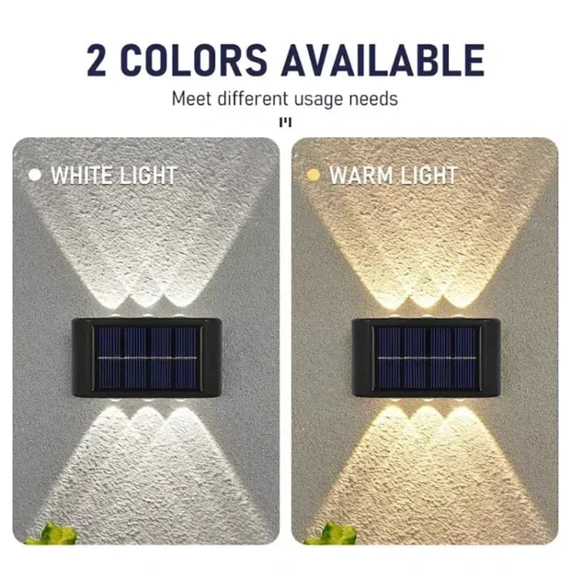 Solar LED Outdoor Wall Light, IP65 waterproof, warm white glow, durable ABS, eco-friendly for gates, doorways, patios.