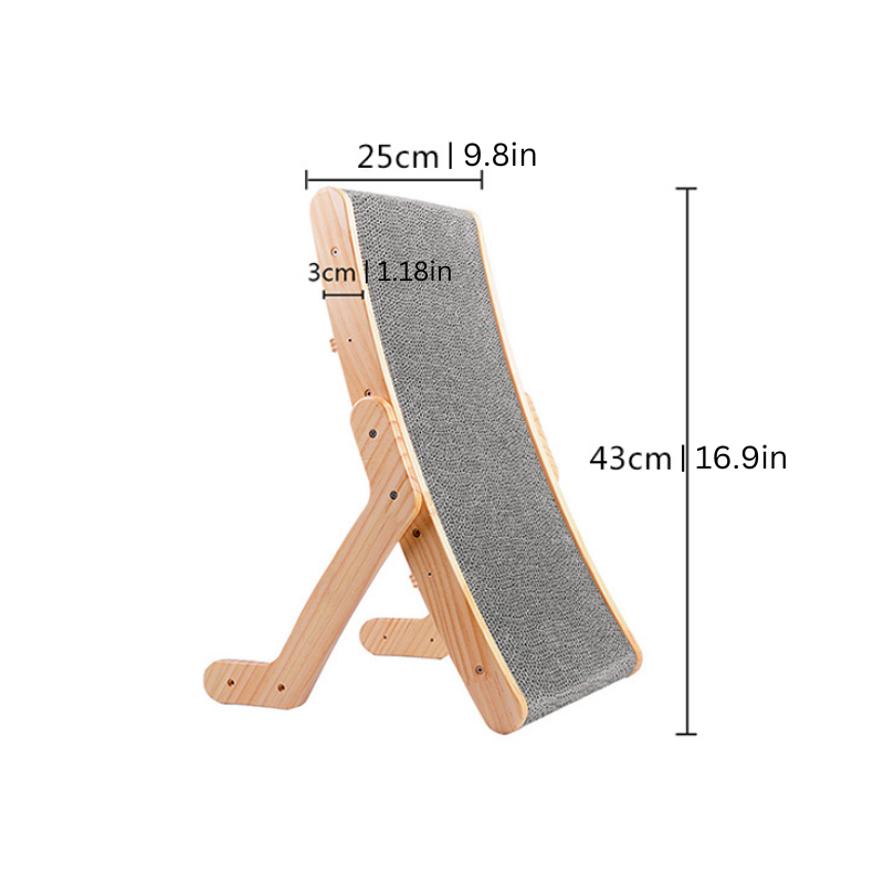 Cat's Ergonomic ScratchSlope scratcher for healthy play. Solid wood cat furniture, a durable pet activity pad.