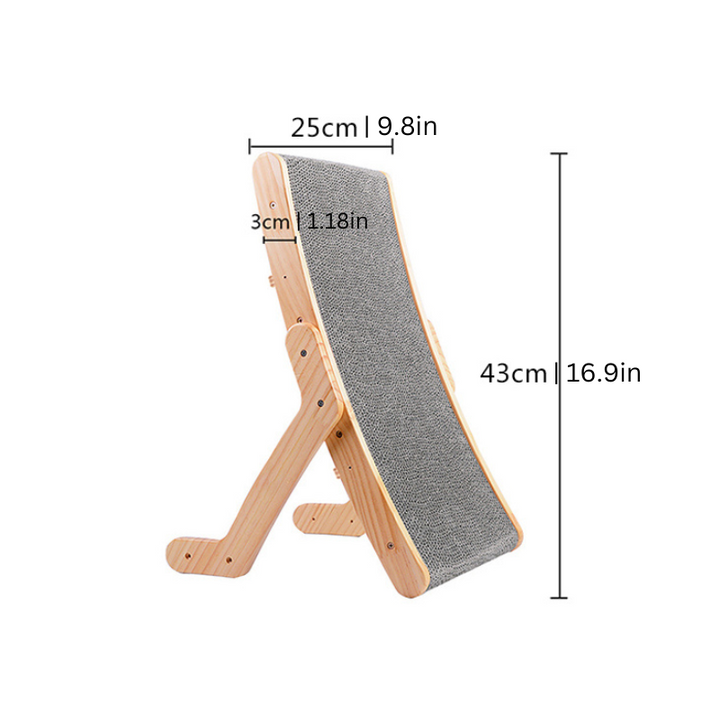 Cat's Ergonomic ScratchSlope scratcher for healthy play. Solid wood cat furniture, a durable pet activity pad.