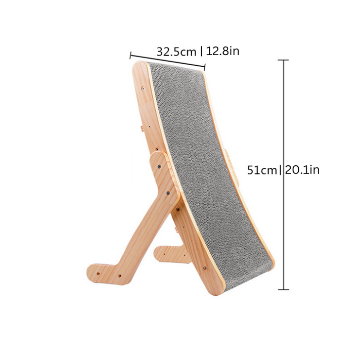 Modern solid wood Ergonomic ScratchSlope cat scratcher for feline health. Stylish pet furniture & play accessory.