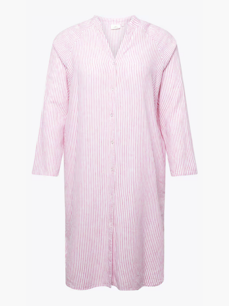 Blue striped button-down midi shirt dress. Elegant women's versatile summer dress for casual days.