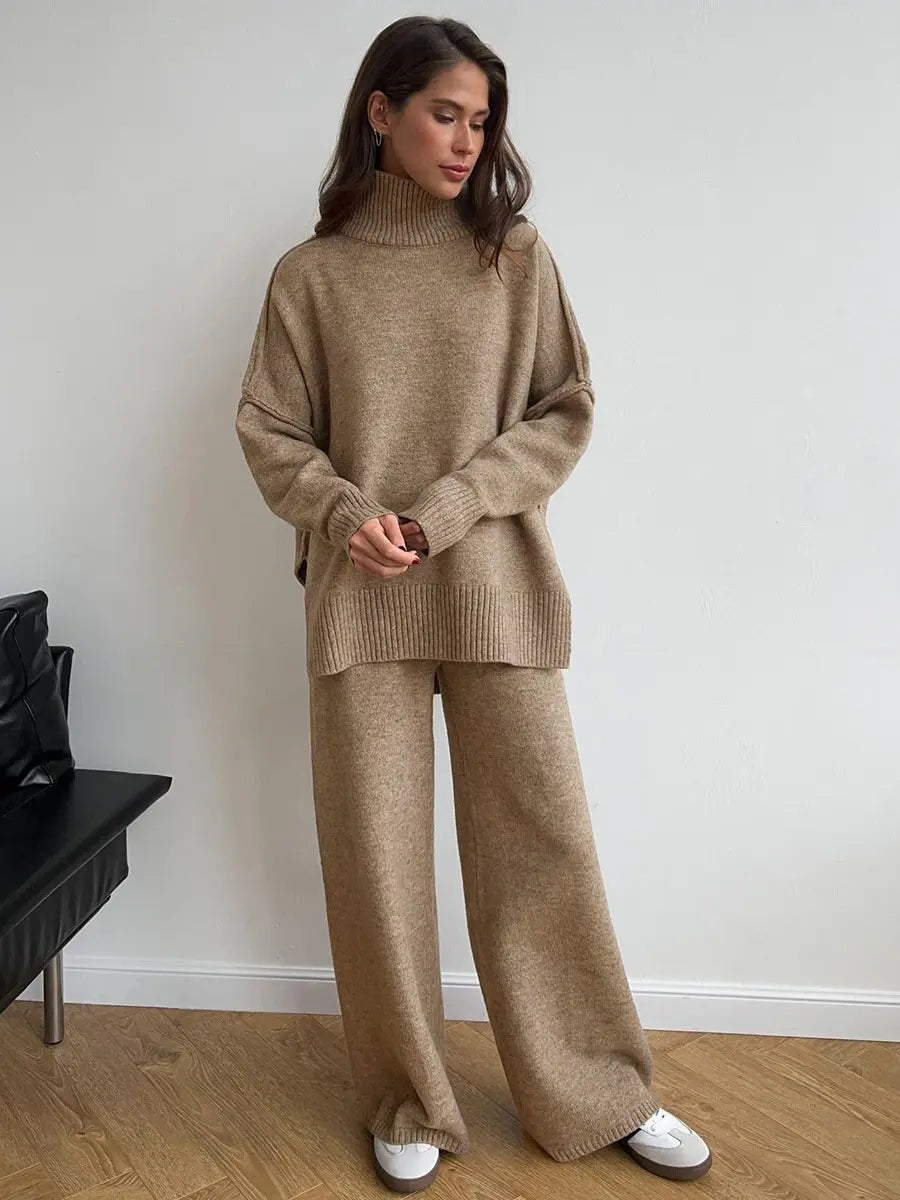 Women's relaxed turtleneck lounge set, a comfortable two-piece outfit for cozy everyday wear.