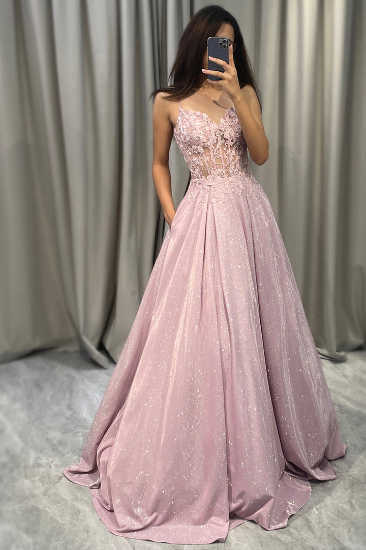 Elegant light pink embellished maxi dress for women, perfect as a wedding guest or formal evening gown.