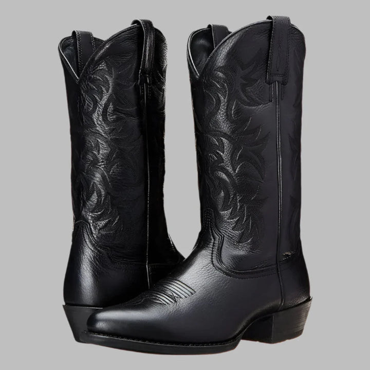 Stylish men's western cowboy boots, perfect for casual wear. Brown leather pull-on design, blending rugged fashion & comfort.