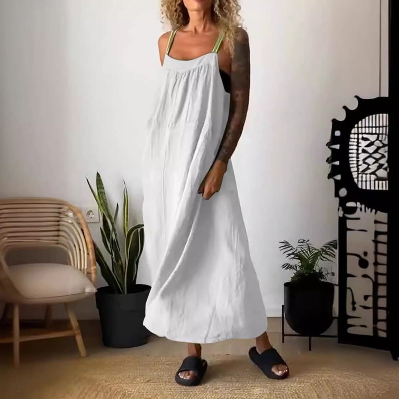 Elegant women's flowy midi dress, a versatile piece for casual spring, summer & everyday fashion. Comfortable.