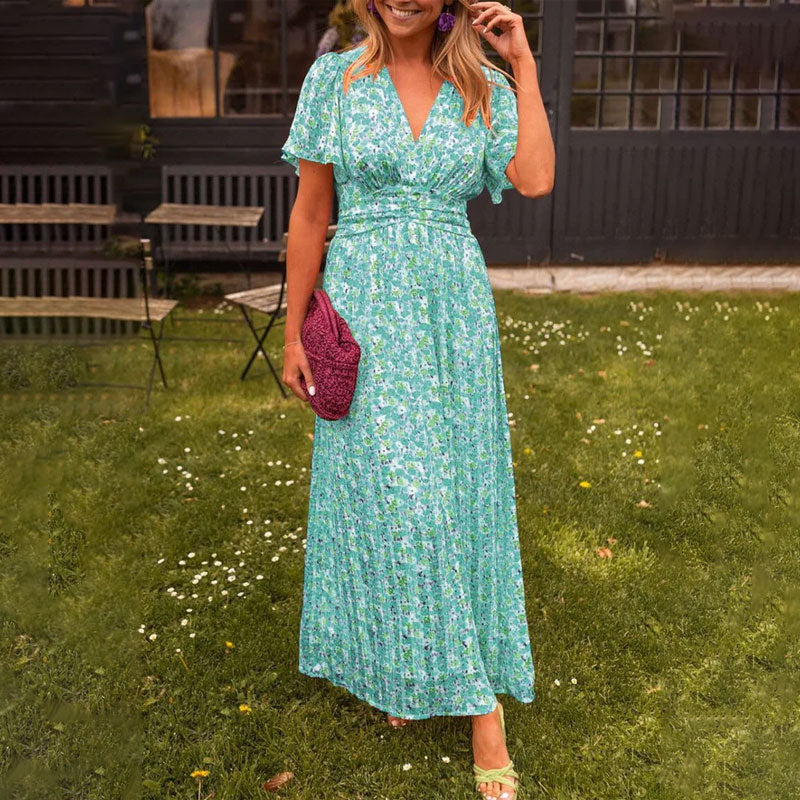 Long women's V-neck maxi dress, a versatile and elegant option for casual to formal wear.