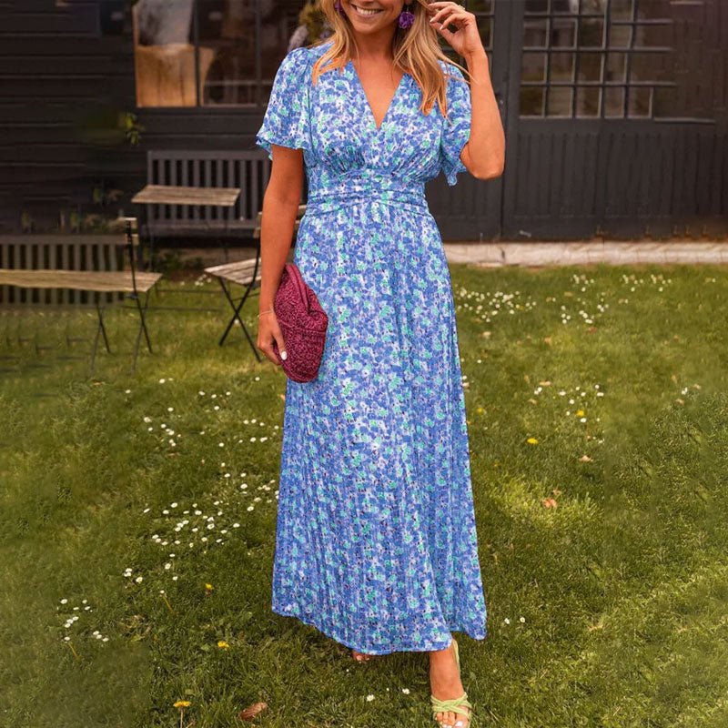 Chic women's V-neck maxi dress, ideal for elegant party wear or sophisticated summer occasions.