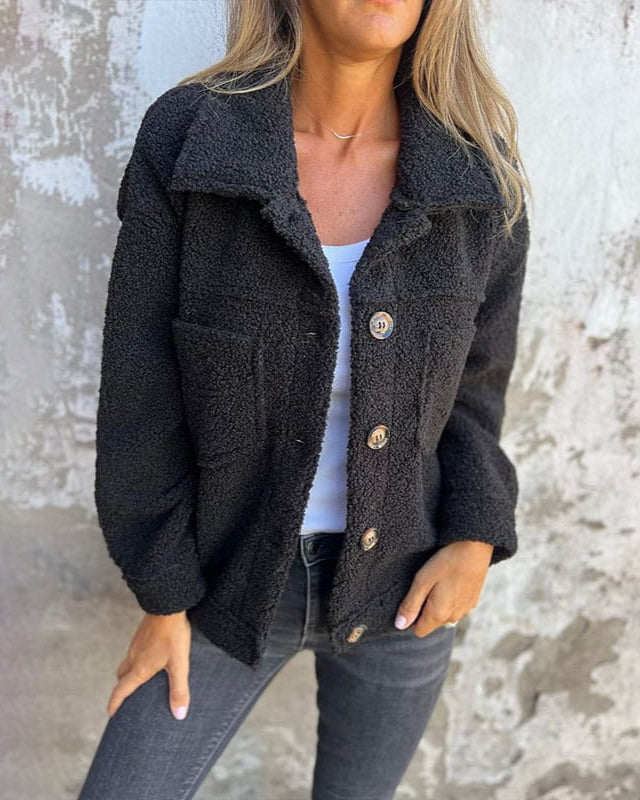 Black women's stylish jacket. Comfortable relaxed fit for everyday casual wear & versatile layering outerwear.