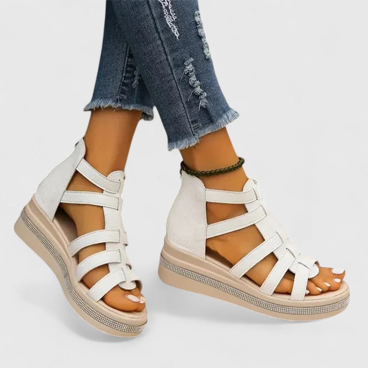 Breathable women's elegant strass sandals. Orthopaedic wedge design for stylish and comfortable summer footwear.