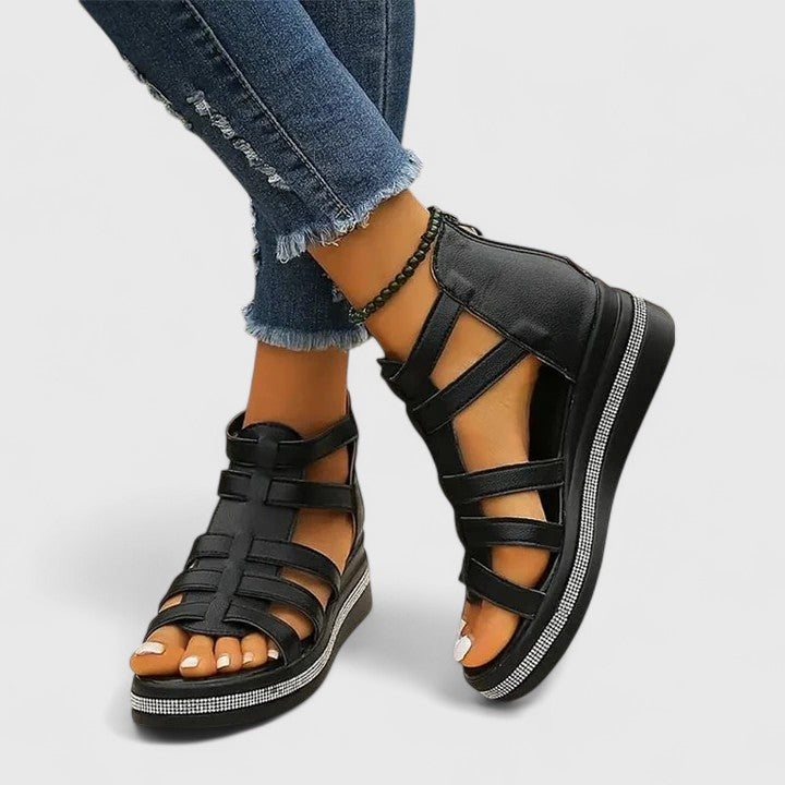 Women's orthopaedic strass sandals, stylish wedge design for comfortable support and elegant summer fashion.