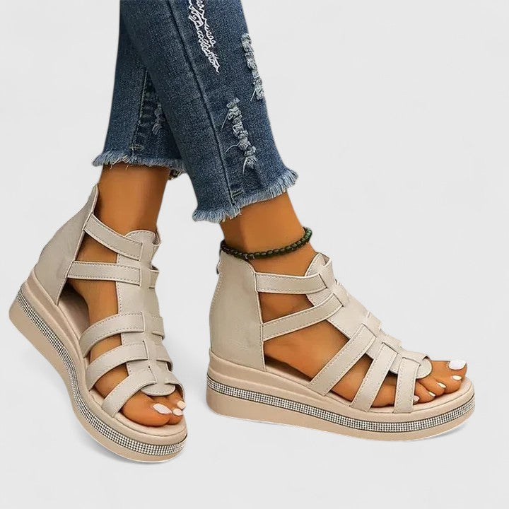 Elegant women's strass sandals, perfect orthopaedic wedge holiday shoes for stylish comfort all summer long.