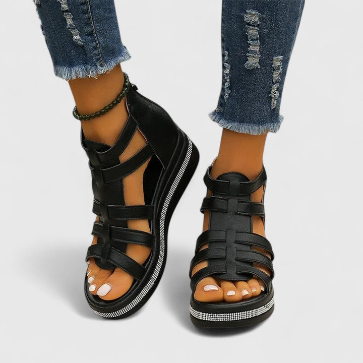 Fashionable women's orthopaedic strass sandals with a comfortable wedge, perfect for summer elegance & support.