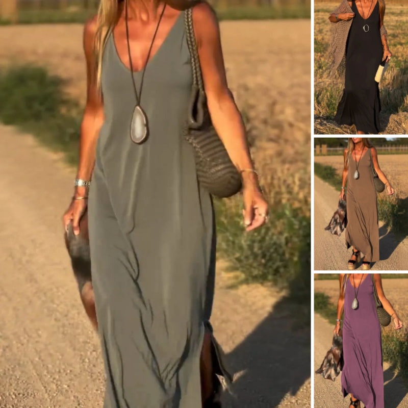 Women's elegant V-neck maxi dress. Flowing formal or casual summer dress, very versatile.