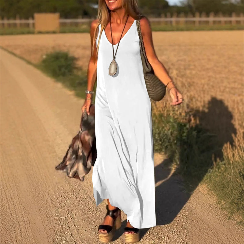Stylish V-neck maxi dress for women, featuring a flowing silhouette. Great for special occasions.