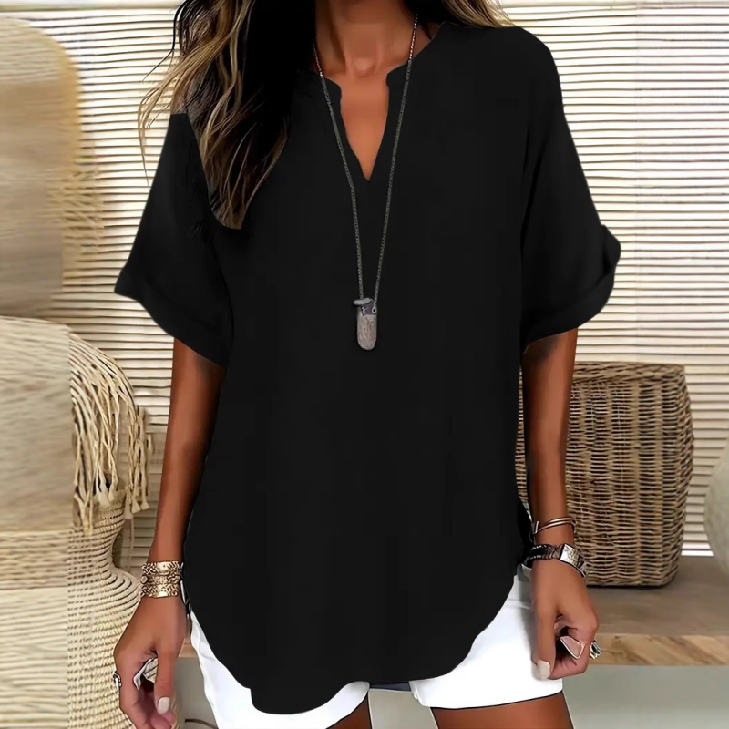 Elegant women's V-neck blouse with mid sleeves, a versatile top for any stylish daily outfit.