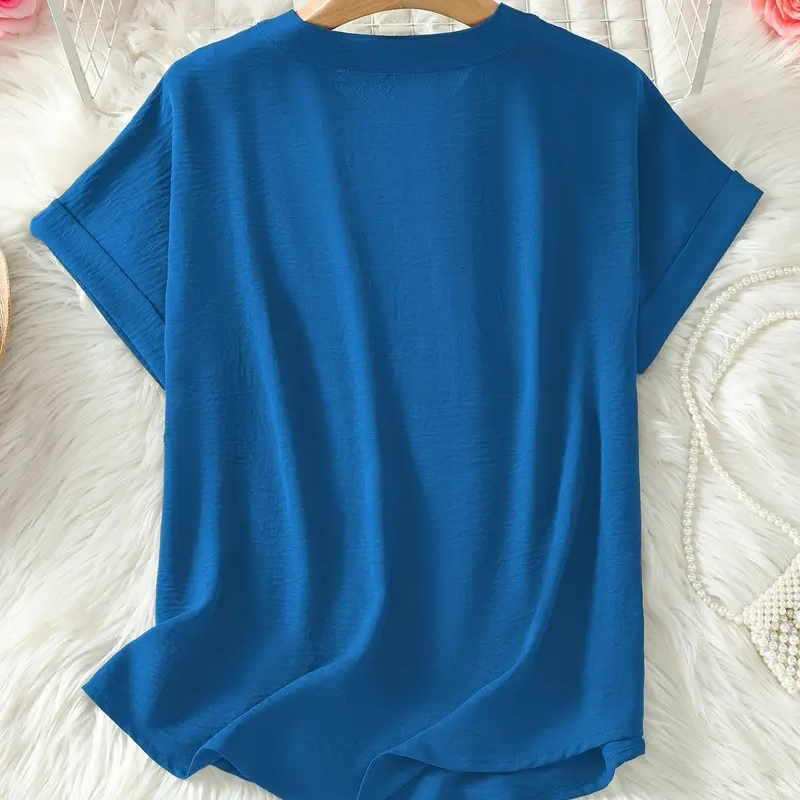 Casual chic women's V-neck mid sleeve blouse, a stylish & comfortable top for effortless daily elegance.