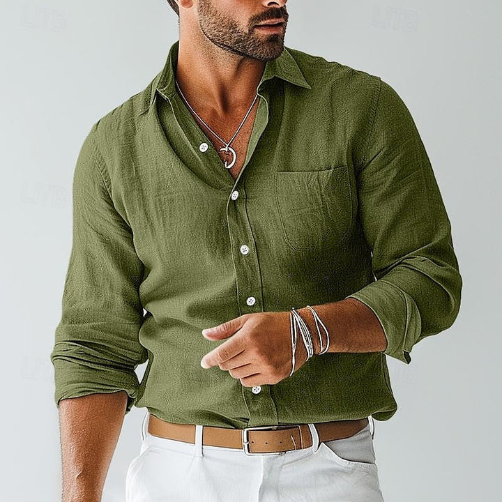 Comfortable men's lightweight khaki summer shirt, ideal for stylish warm weather casual wear.