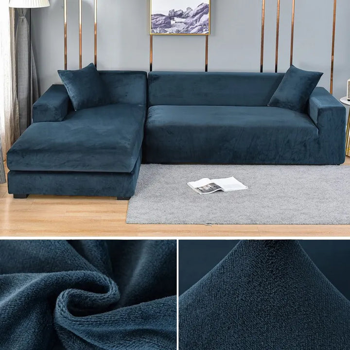 "Stretch-fit wrinkle-free washable sofa cover in beige, elegantly protecting modern couch, ideal for home decoration."