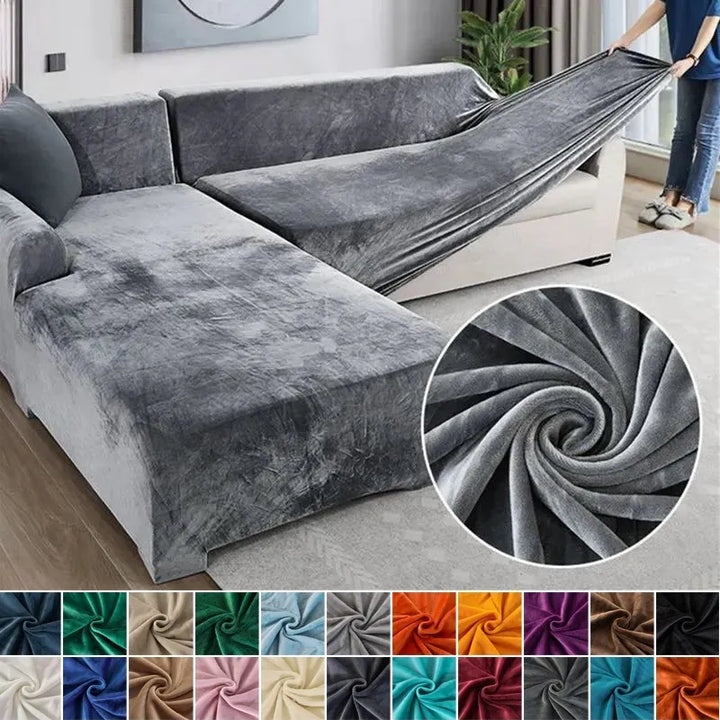 "Stretch-fit wrinkle-free washable sofa cover in beige, elegantly protecting modern couch, ideal for home decoration."