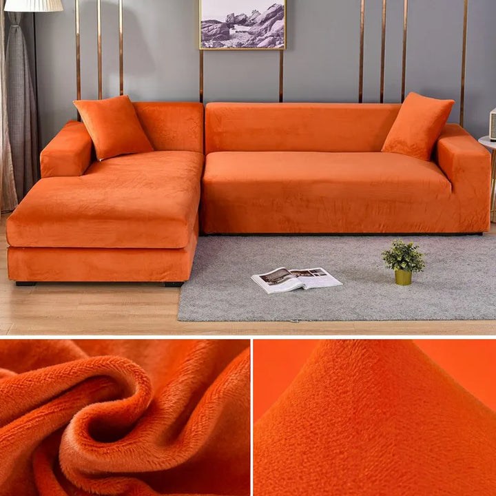 "Stretch-fit wrinkle-free washable sofa cover in beige, elegantly protecting modern couch, ideal for home decoration."