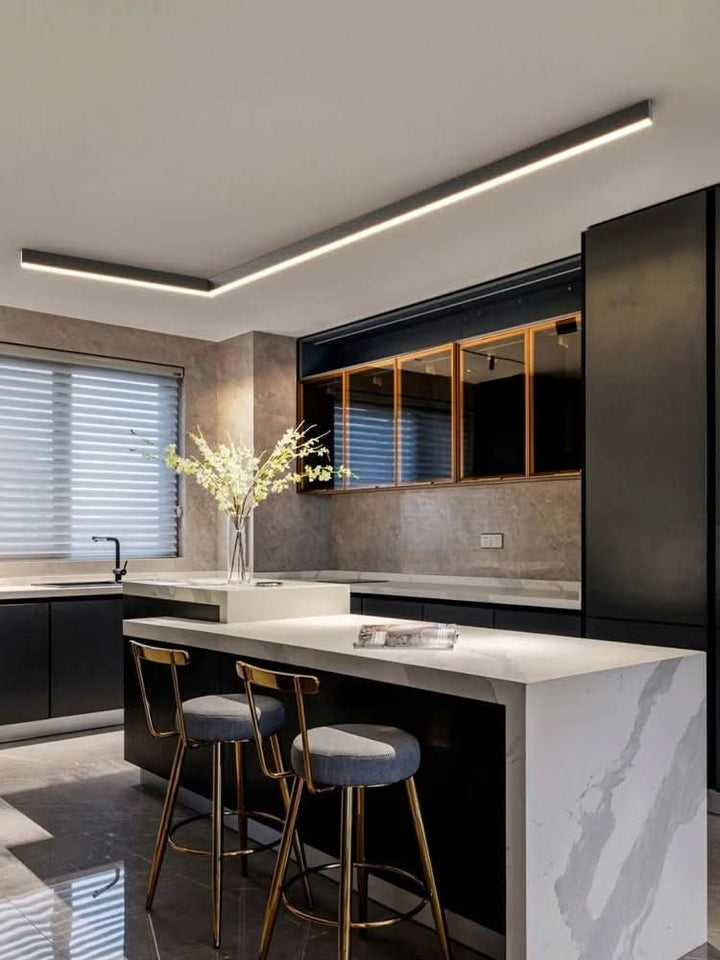 Bright LED ceiling light, Scandinavian decor, energy efficient for kitchens.
