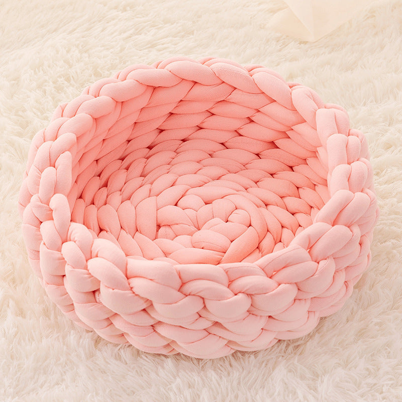 Artisan hand-woven cat bed. This cozy knitted pet bed offers ultimate comfort & stylish home decor.